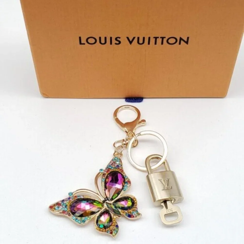 Authentic Louis Vuitton Gold Lock & Box w/ Unbranded Butterfly Bagcharm 122725